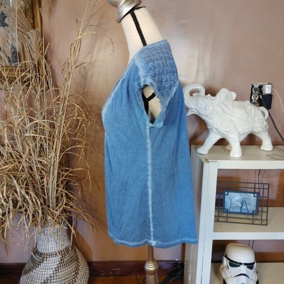 Style and Co Size Medium M Blue Eyelet Tunic Soft Cotton Blouse Top Summer Sprin - Picture 7 of 11